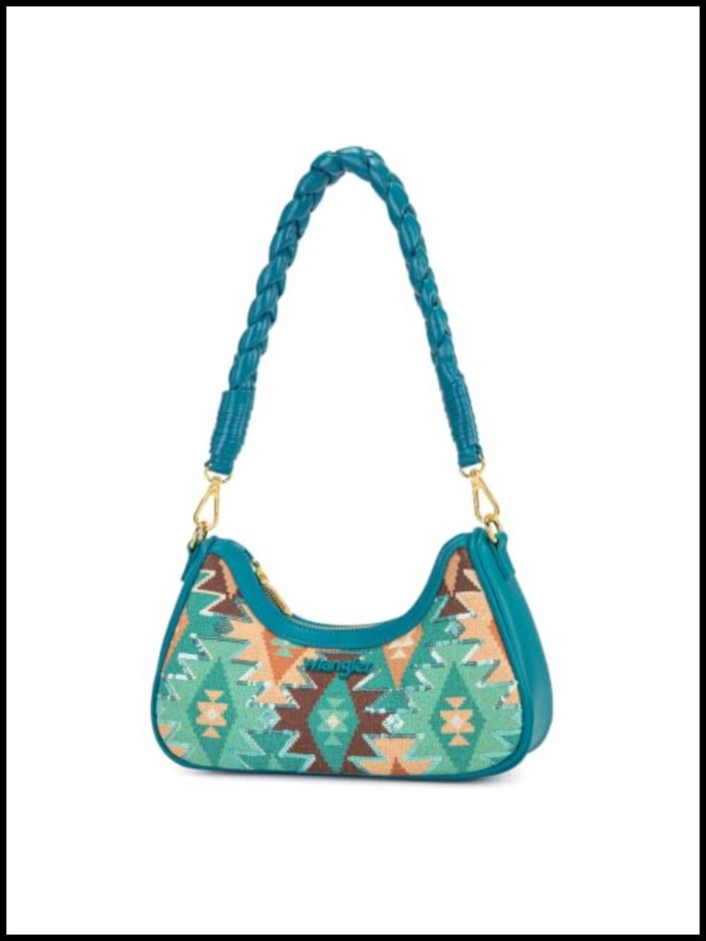 Western Sequin Aztec Shoulder Bag, Detachable Woven Strap, Faux Leather Trim